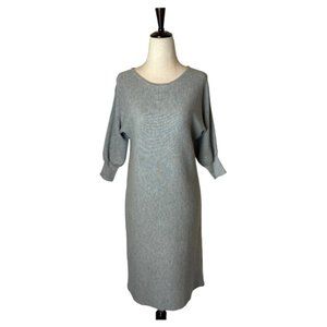 Lilla P Gray Cotton Blend Knit Round Neck Banded Cuff Mini Sweater Dress Size XS